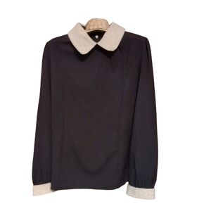 Vintage Black Blouse with Cream Accents